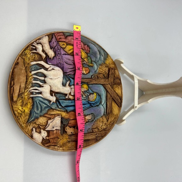 Vintage Handmade Ceramic Painted Nativity Scene Plate W Stand Christmas Decor - Picture 5 of 6